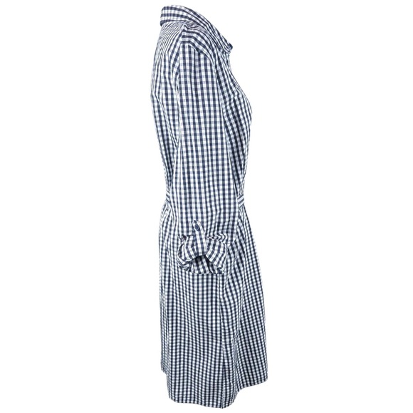 Gingham Midi Shirt Dress Large Navy White Flip Cuff 100% Cotton Country Cottage‎ - Picture 4 of 10